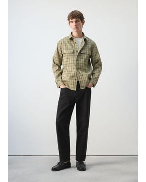 Mango Checked Jacket With Button Print - Green