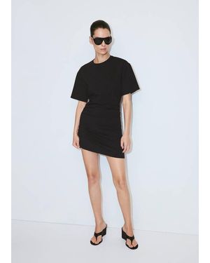 Mango Cotton Dress With Gathered Sides - Black