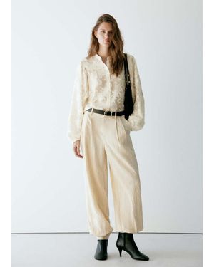 Mango Lyocell Blouse With Embroidered Details - Natural