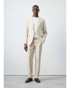Mango Amalfi 100% Linen Slim-Fit Suit Trousers - White