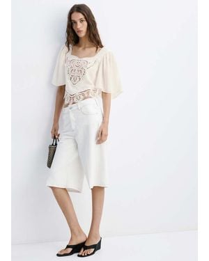 Mango Broderie Anglaise Crop Top - White