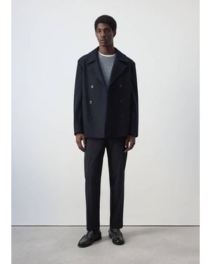 Mango Cappotto Lana Incrociato Bottoni Blu Notte