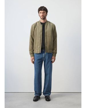 Mango Suede-Effect Bomber Jacket - Green