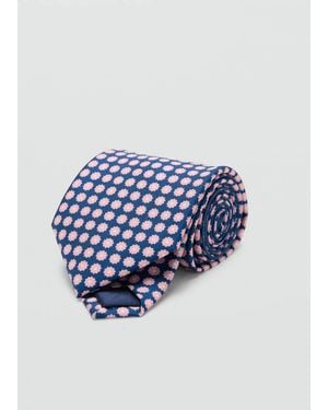Mango 100% Silk Tie With Floral Print - Blue