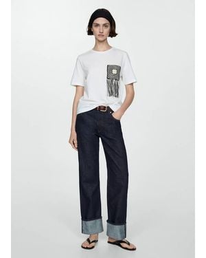 Mango Crochet Detail T-Shirt - Blue