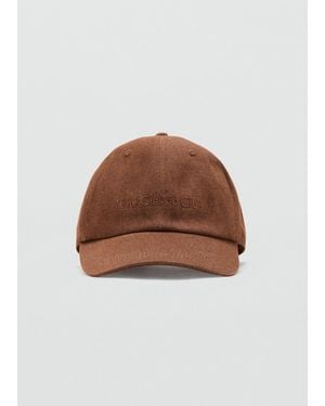 Mango Cotton Cap With Embroidered Slogan - Brown