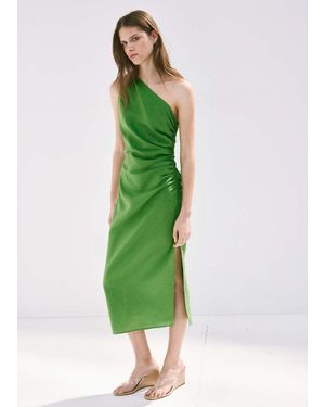 Mango Asymmetrical Pleated Dress - Green