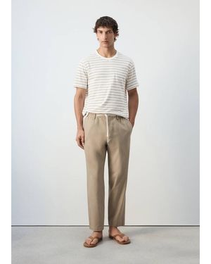 Mango Relaxed Fit Cotton-Linen Blend Trousers - Natural