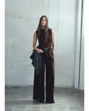 Mango Pinstripe Jumpsuit Combination - Brown