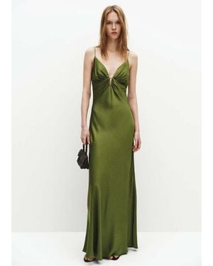 Mango Satin Dress With Gathered V-Neckline - Gray