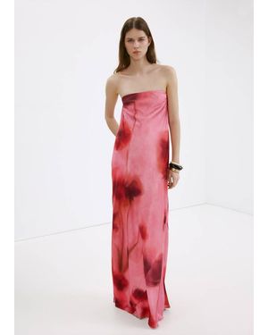 Mango Strapless Floral Dress - Red