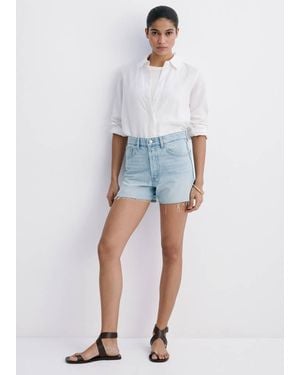 Mango Denim Shorts With Frayed Hem - Blue
