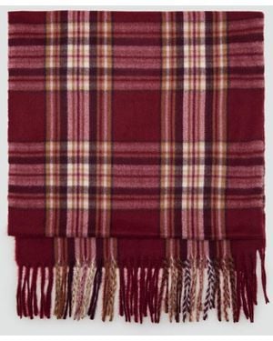 Mango Check Scarf With Fringed Ends - Purple