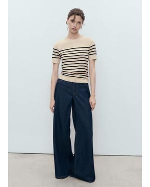 Mango Short-Sleeved Fine-Knit Jumper - White