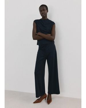 Mango Straight-Fit Trousers With Elastic Waist - Blue