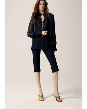 Mango Chiffon Blouse With Frog Closures - Blue