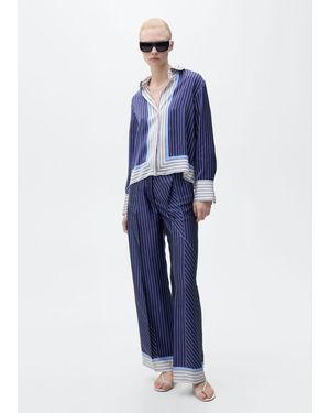 Mango Satin Pants With Combined Stripes - Blue