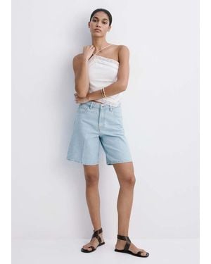 Mango High-Waist Straight-Fit Denim Shorts - Blue