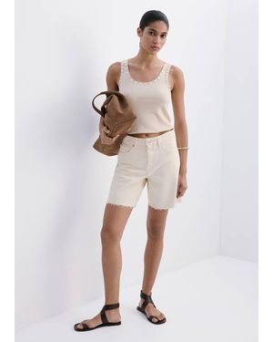 Mango Straight Low-Rise Denim Bermuda Shorts - White