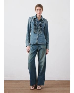 Mango Frilled Denim Blouse - Blue