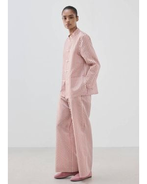 Mango Silk Blend Striped Pajama Bottoms - Pink