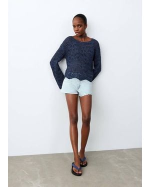MANGO TEEN High-Waist Frayed Hem Shorts - Blue