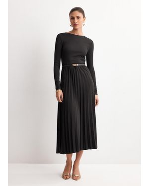 Mango Flared Midi-Dress With Belt - Black