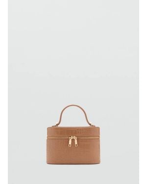 Mango Borsa Vanity Effetto Cocco Marrone Medio - Bianco