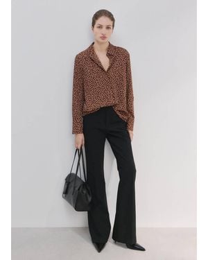 Mango Printed Straight Shirt Tobacco - White