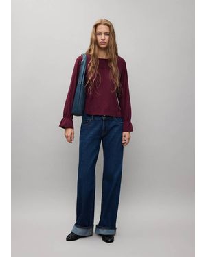 MANGO TEEN Cotton T-Shirt With Gathered Panel - Blue