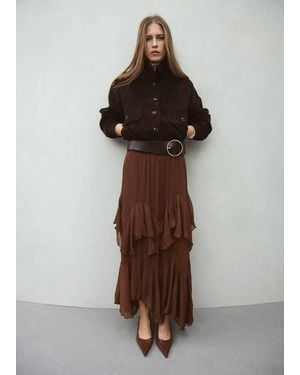 Mango Ruffled Chiffon Skirt - Brown