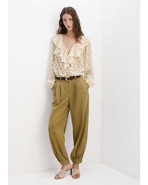 Mango Ruffled Floral Blouse - Natural