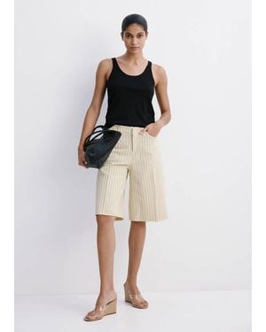 Mango Mid-Rise Striped Bermuda Jorts - White