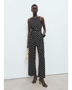 Mango Polka-Dot Belt Jumpsuit - White