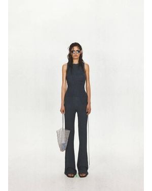 Mango Pantalon Flare Côtelé Avec Détail Naud Bleu Foncé - Blanc