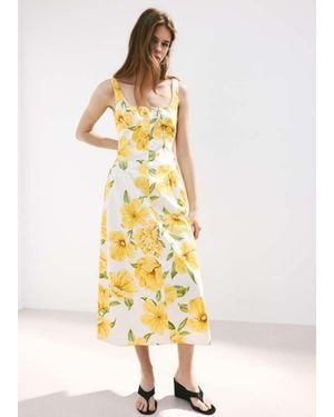 Mango Floral-Print Dress With Gathered Waist - Metallic