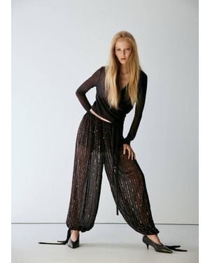 Mango Sequinned Harem Trousers - White