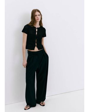 Mango Open-Knit Toggle Cardigan - Black