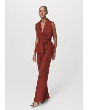 Mango Straight-Fit Linen Suit Pants Copper - Red