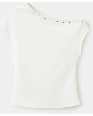 Mango Asymmetric Studded T-Shirt - White