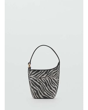 Mango Zebra-Print Bucket Bag - White
