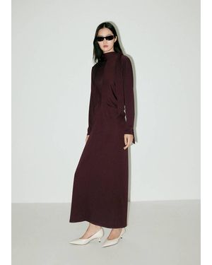 Mango Ruched Side Knitted Dress - Purple