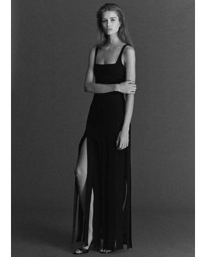 Mango Low-Cut Dress With Fringed Hem - Black