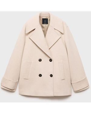Mango Double-Breasted Wool Blend Coat - Natural