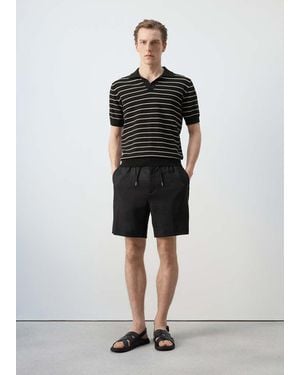 Mango 100% Cotton Striped Jersey Polo Shirt - Black