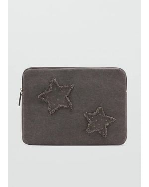 MANGO TEEN Canvas Laptop Case With Embroidered Stars - Grey