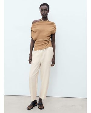 Mango Linen Pants With Drawstring - White