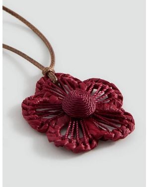 MANGO TEEN Raffia Flower Necklace - Red