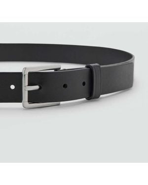 Mango Buckle Leather Belt - Grey