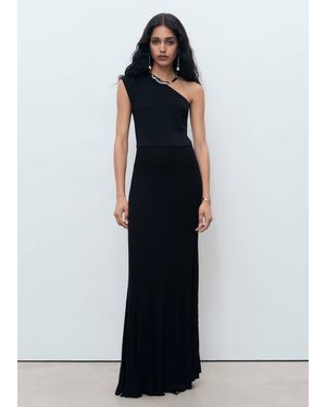 Mango Asymmetrical Combined-Knit Dress - Blue